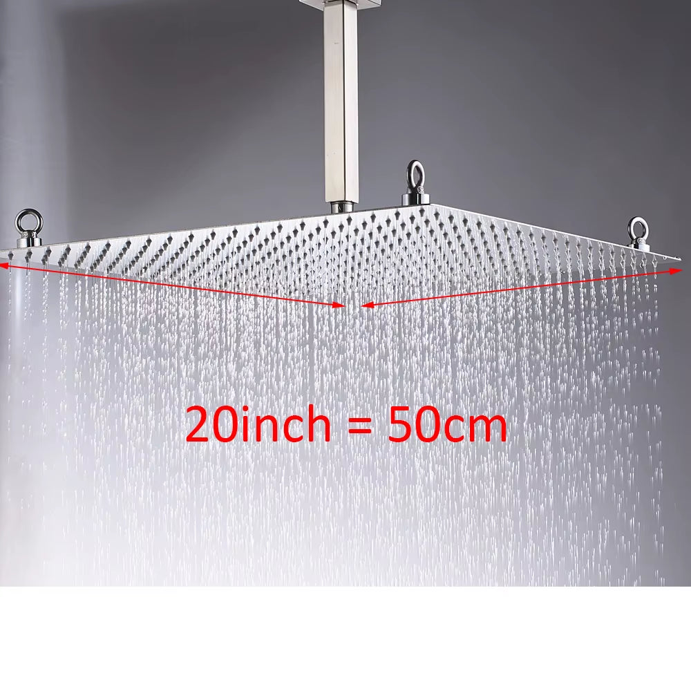 Matte Black 20Inch Rainfall Shower Head Ultrathin Rain Shower Bathroom Shower Faucet Accessory Stainless Steel Rain Shower Tap