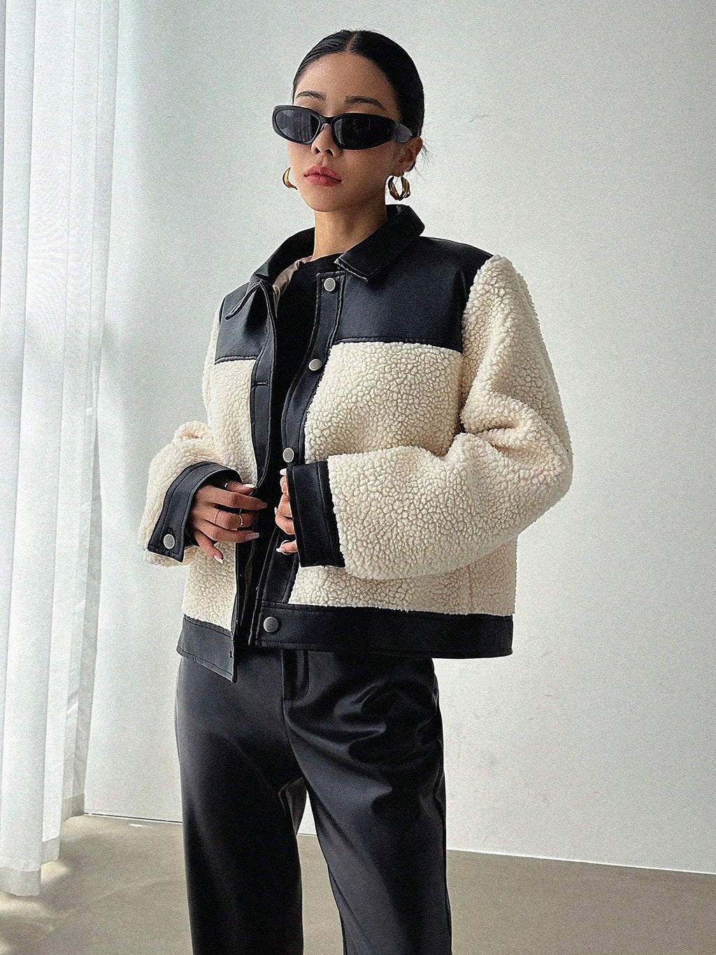 DAZY Women'S Autumn/Winter Patchwork Sherpa Casual Single-Breasted Jacket