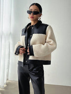 DAZY Women'S Autumn/Winter Patchwork Sherpa Casual Single-Breasted Jacket