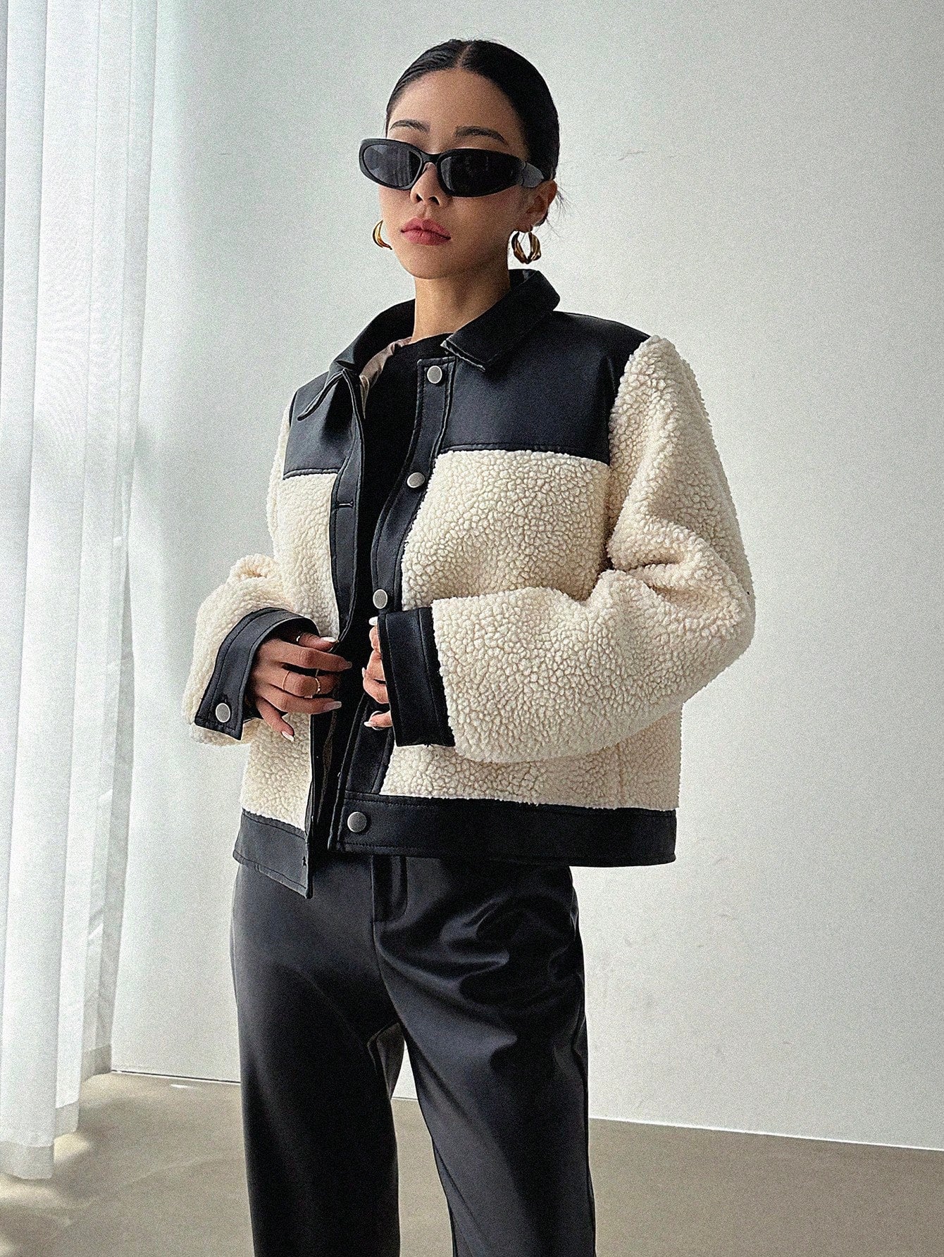 DAZY Women'S Autumn/Winter Patchwork Sherpa Casual Single-Breasted Jacket