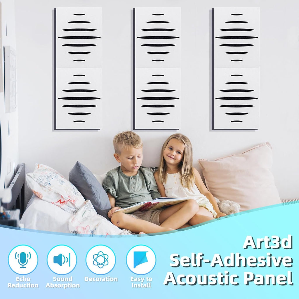 6-Pack Self-Adhesive Soundproof Acoustic Panels for Wall, 16 X 12 Inch Wave Design Noise Block with Polyester & Foam for Bedroom Studio Office