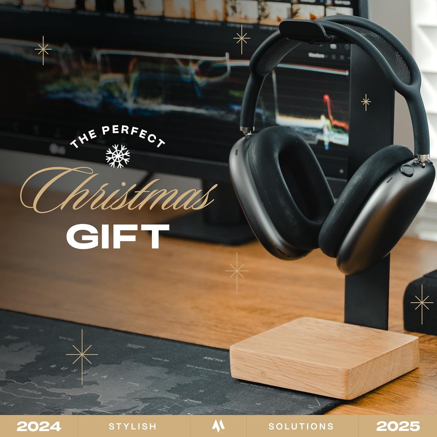 Universal Headphone Stand for Desk, Solid Wood Gaming Headset Stand, Heavy Duty Wooden Headphones Holder, Compatible with Airpods Max and More