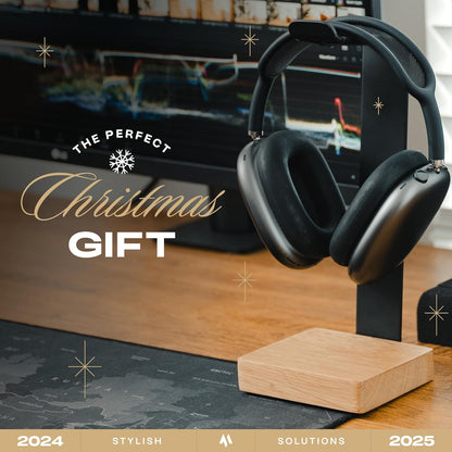 Universal Headphone Stand for Desk, Solid Wood Gaming Headset Stand, Heavy Duty Wooden Headphones Holder, Compatible with Airpods Max and More