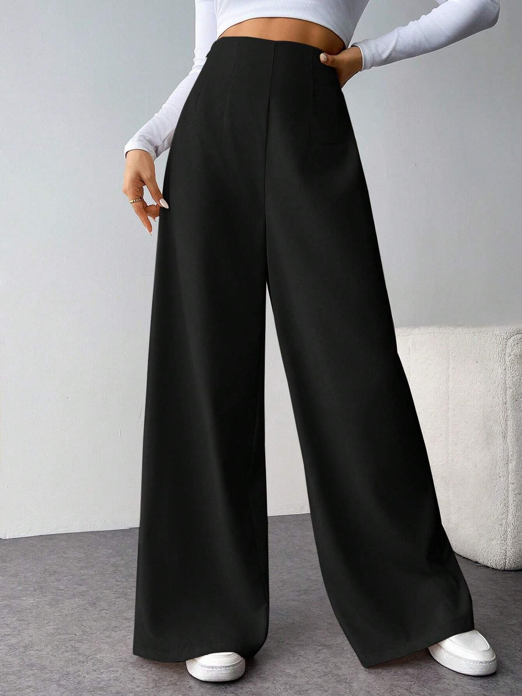 Firerie Women Minimalist Casual Fashion Back-To-School High Waist Textured Wide Leg Pants