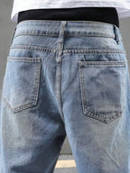 Manfinity EMRG Men'S Loose Fit Casual Denim Bermuda Shorts with Pockets, Summer Denim Shorts Jorts