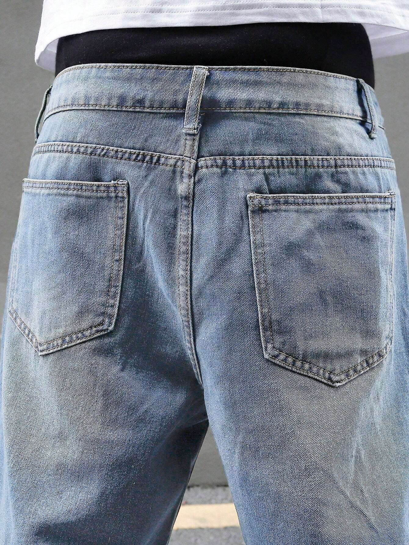 Manfinity EMRG Men'S Loose Fit Casual Denim Bermuda Shorts with Pockets, Summer Denim Shorts Jorts