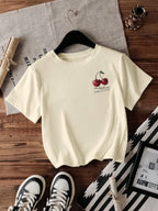 My Best Friend Is My Cherry Design Fruit Print round Neck T-Shirt for Women