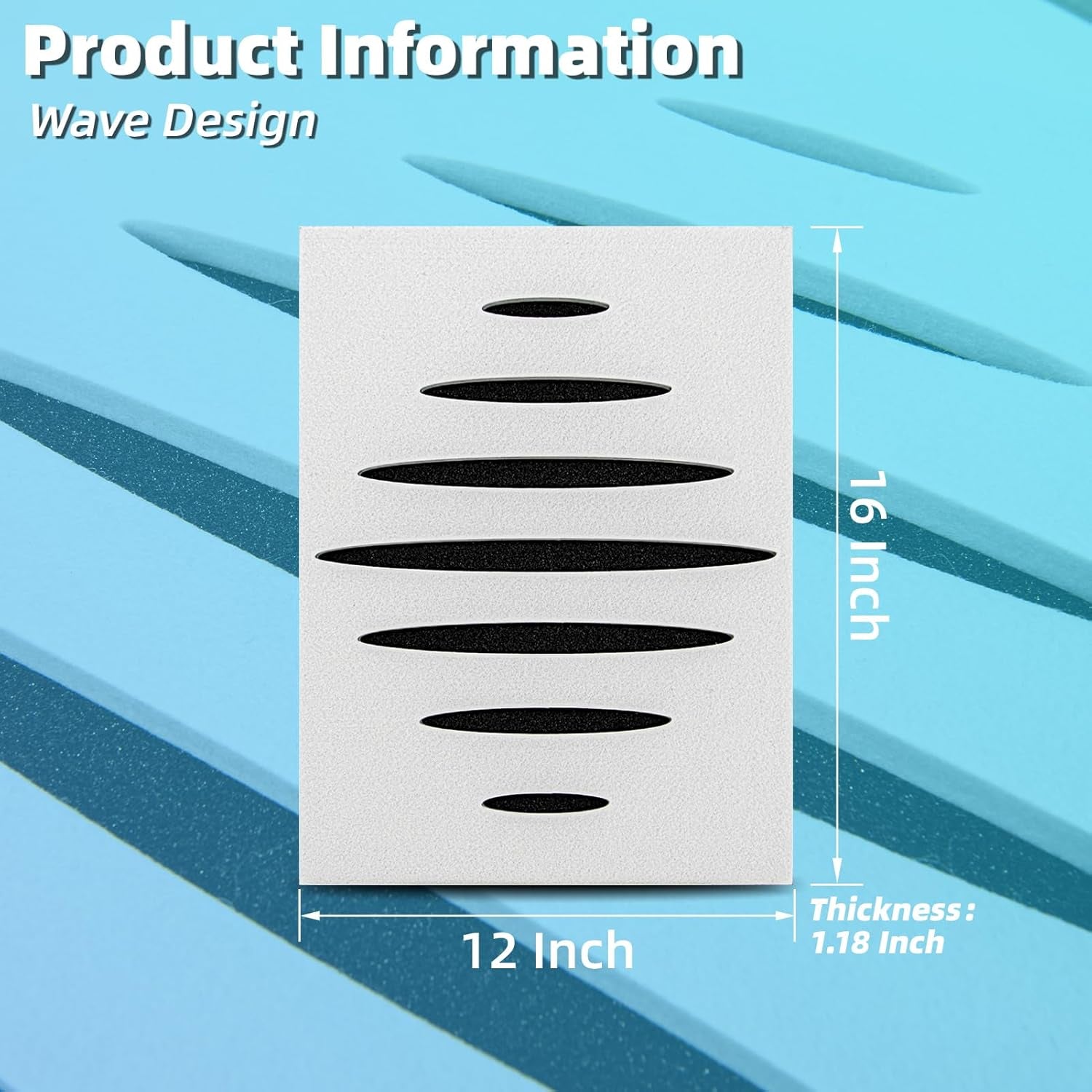 6-Pack Self-Adhesive Soundproof Acoustic Panels for Wall, 16 X 12 Inch Wave Design Noise Block with Polyester & Foam for Bedroom Studio Office