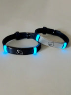 ATLVXJL 2Pcs/Set Couple Matching Bracelets Blow Kisses to Show Love Know You Love You Patternblack Silvery Stainless Steel Jewelry Set Charm Silicone Bracelet Luminous Glow in the Dark for Women Valentine'S Day Gift or Loved Ones Holiday Couple Gifts