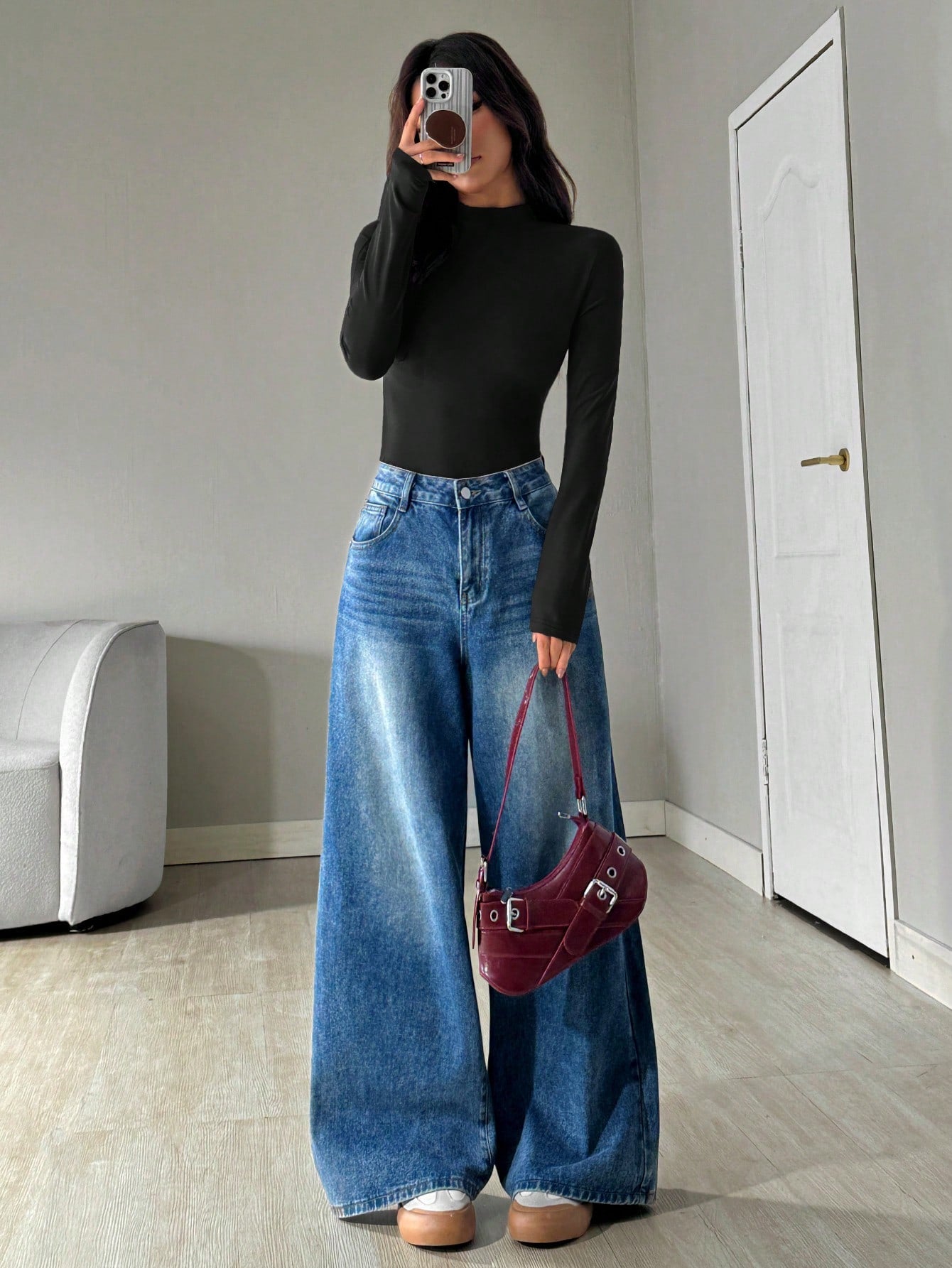 Ezwear Women Stand Collar Long Sleeve Casual Bodysuit