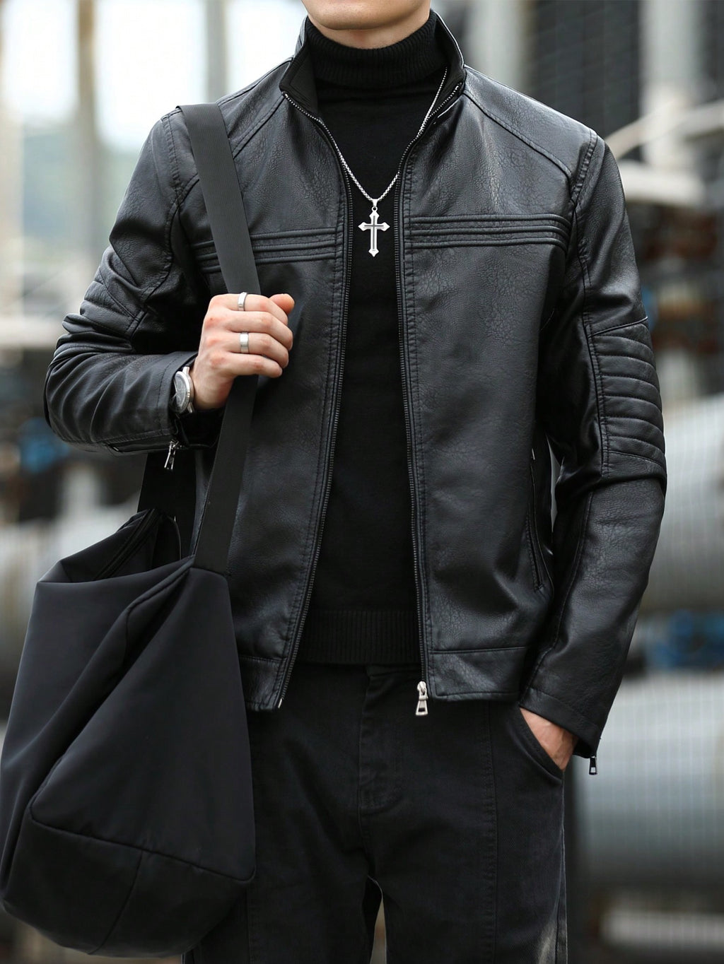 Men'S Fashion Leather Rave Jacket, for Fall Winter, Grunge