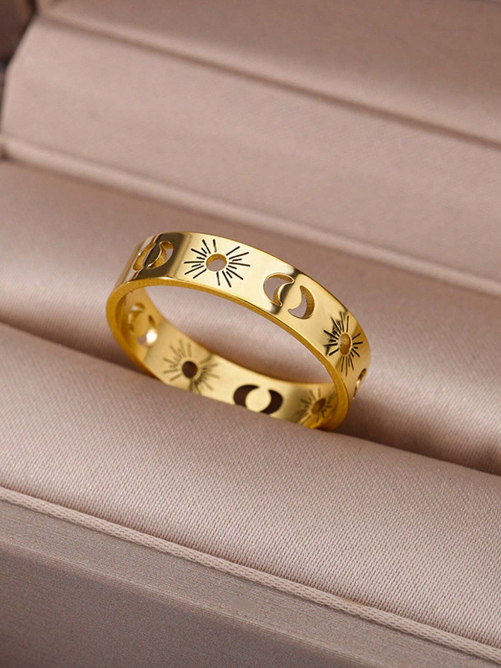 1PC Islamic Sun Moon Ring for Women Men Simple 18K Gold Plated Stainless Steel Finger Ring Multi Size Ring Festival Fashion Jewelry Accessories Gifts