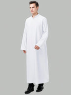 A Solid Color Small Stand up Collar Casual Button up Half Cardigan Muslim Men'S Traditional Worship Robe Clothing