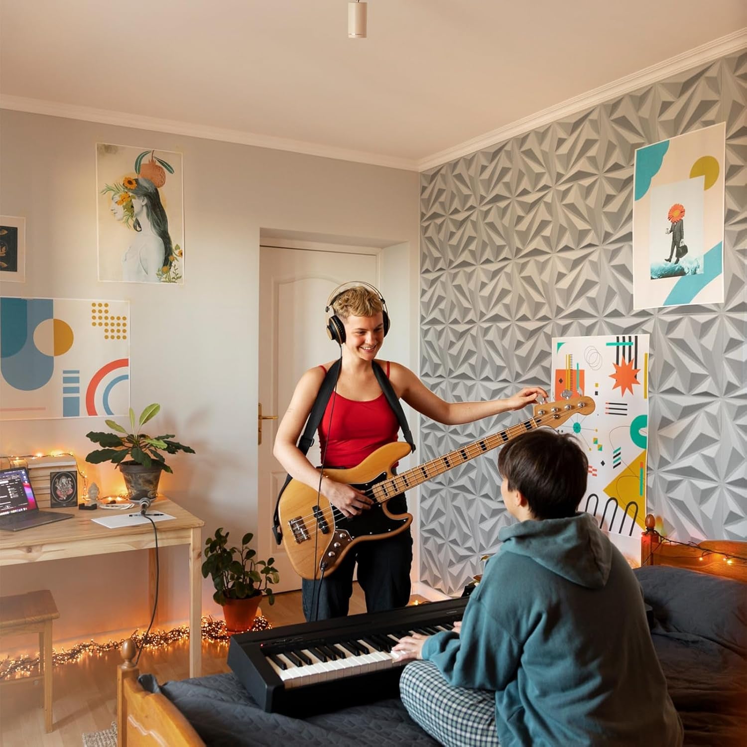 Acoustic Panels with Tape 20 Pack Soundproof Wall Panels Acoustic Foam Panels Sound Dampening Panels, 3D Wall Panels Sound Absorbing Panels, 12" X 12", White