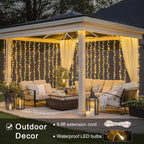 300 LED Remote Control Christmas Curtain Lights, Plug in Fairy Curtain Lights Outdoor, Window Wall Hanging String Lights for Bedroom Backdrop Wedding Party Indoor Patio Xmas Decor, Warm White