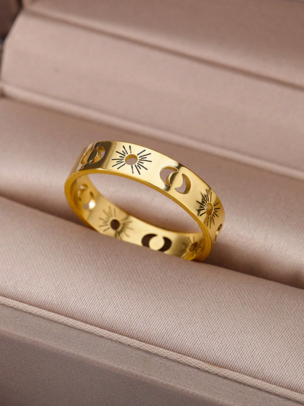 1PC Islamic Sun Moon Ring for Women Men Simple 18K Gold Plated Stainless Steel Finger Ring Multi Size Ring Festival Fashion Jewelry Accessories Gifts