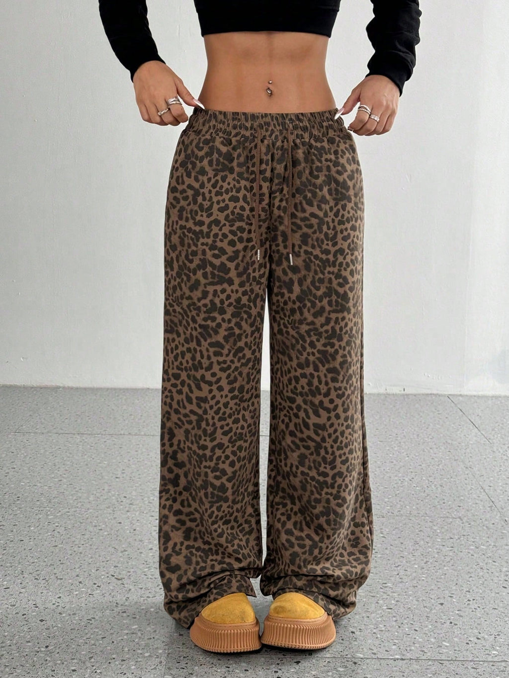 Women'S Leopard Print Casual Wide Leg Loose Slim Pants