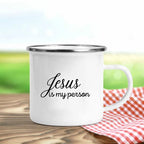 Jesus Is God Print Enamel Mugs Christian Creative Coffee Cups Drink Dessert Breakfast Milk Cup Vintage Mug Handle Drinkware Gift