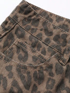 DAZY Women'S Leopard Print Loose Pocket Casual Versatile Denim Jeans Y2K