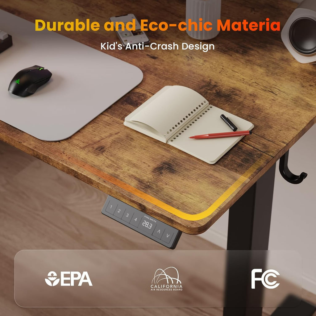 48X24 Inches Height Adjustable Electric Standing Desk with 2 Hooks for Home Office, Ergonomic Sit Stand up Desk with Splice Board, Rustic Brown