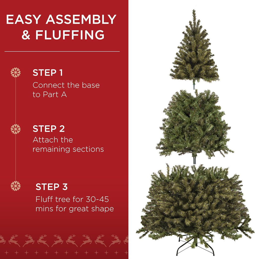 Artificial Christmas Tree, 7.5Ft Premium Unlit Realistic Spruce Holiday Décor W/Dense Branches, Easy Assembly, Metal Base