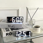 Smart Alarm Clock Bedside Table Led Alarm Clock Digital Children'S Electronic Alarm Clock Curved Screen Mirror Temperature