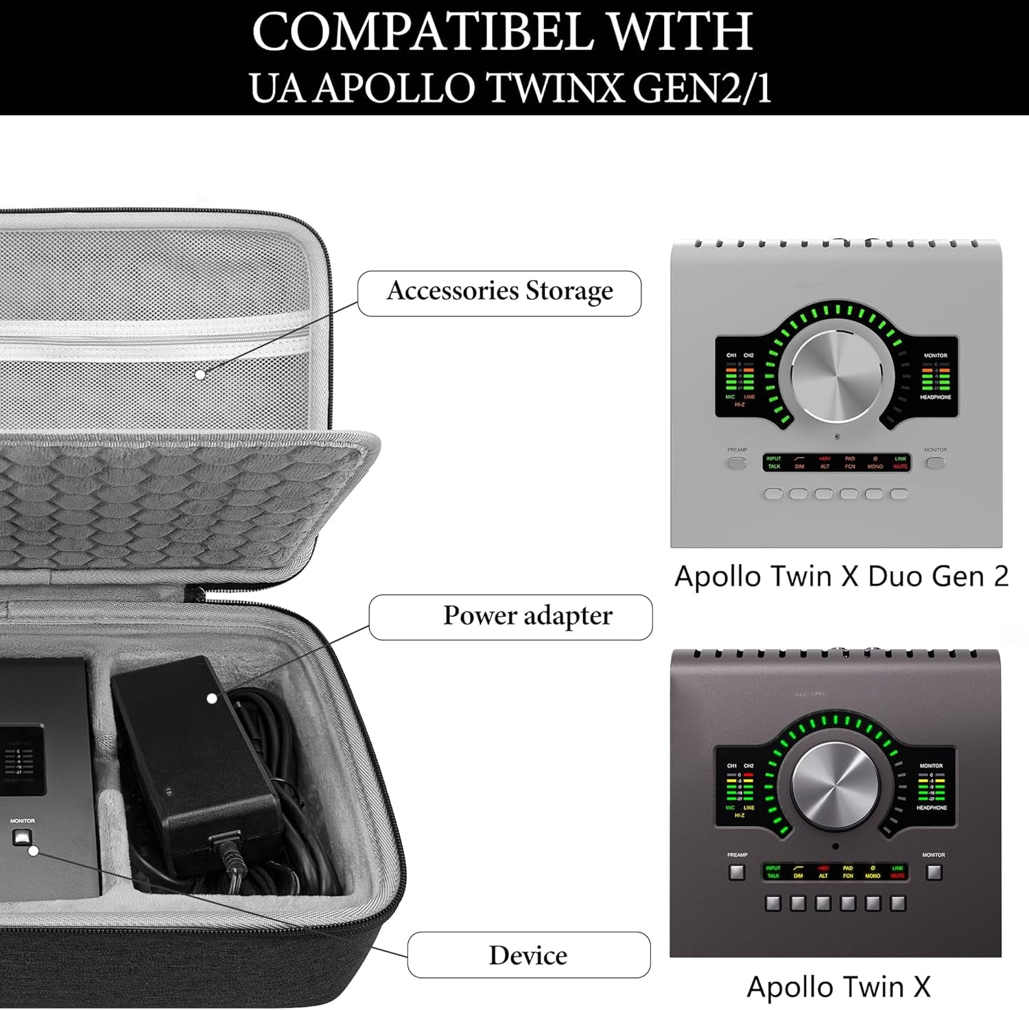 Audio Interface Carrying Case Compatible Apollo Twin X DUO Gen 2/QUAD Gen 2 Hard Shell Travel Bag(Dark Grey)