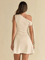 BAE Women'S Asymmetric Tie-Up Shoulder Black Bodycon Elegant A-Line Ruffle Hem Skirt Business Casual Woman