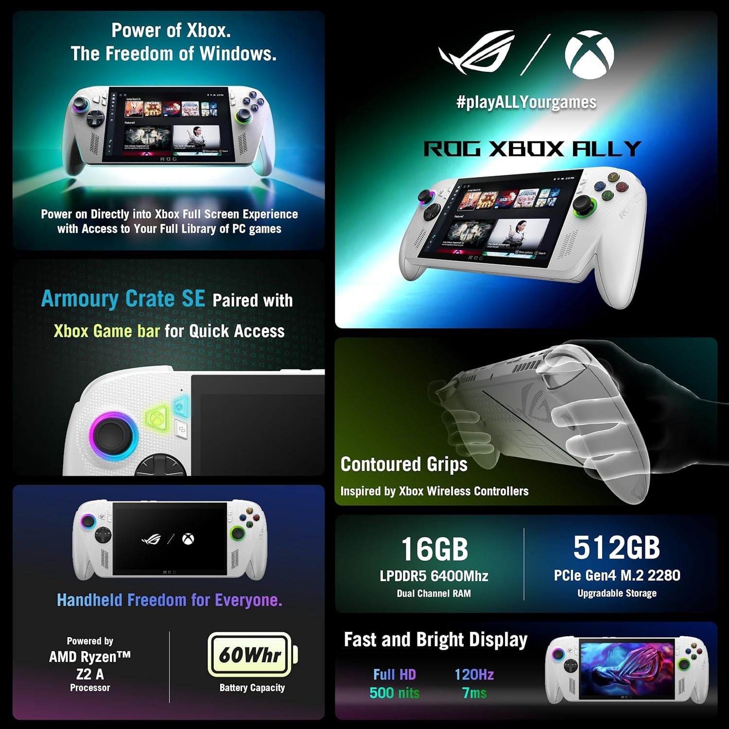 ROG Xbox Ally 7” 1080P 120Hz Gaming Handheld Touchscreen AMD Ryzen™ Z2 a 16GB RAM 512GB SSD White