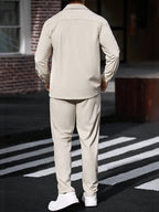 Manfinity Casualcool 2Pcs Set Men Corduroy Long Sleeve Work Shirt & Pants, Fall Clothes