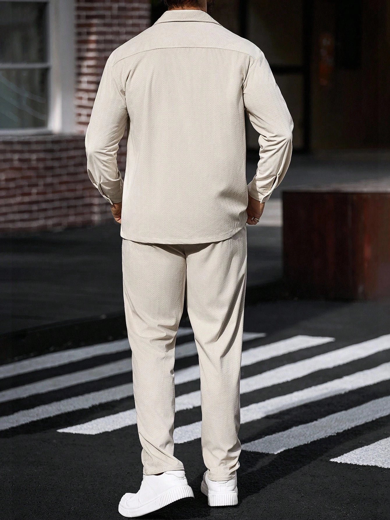 Manfinity Casualcool 2Pcs Set Men Corduroy Long Sleeve Work Shirt & Pants, Fall Clothes