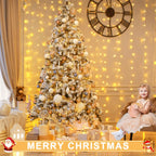 300 LED Remote Control Christmas Curtain Lights, Plug in Fairy Curtain Lights Outdoor, Window Wall Hanging String Lights for Bedroom Backdrop Wedding Party Indoor Patio Xmas Decor, Warm White