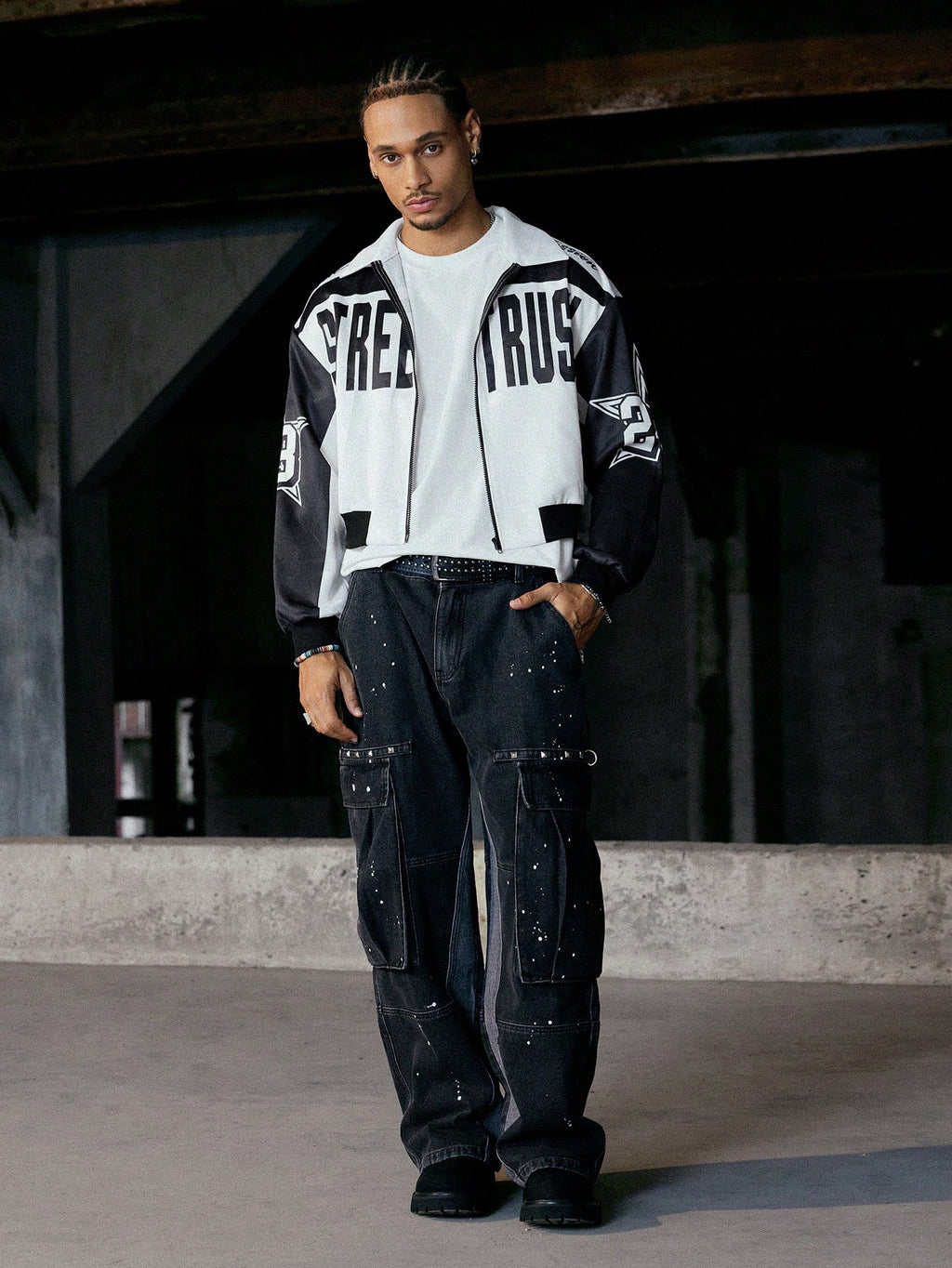 PAVTROS Manfinity Streetrush Men Colorblock Letter Print Short Bomber Jacket, Y2K Zip up Graphic Street Wear,Hip-Hop Street,Boy Friend Gifts, Fall