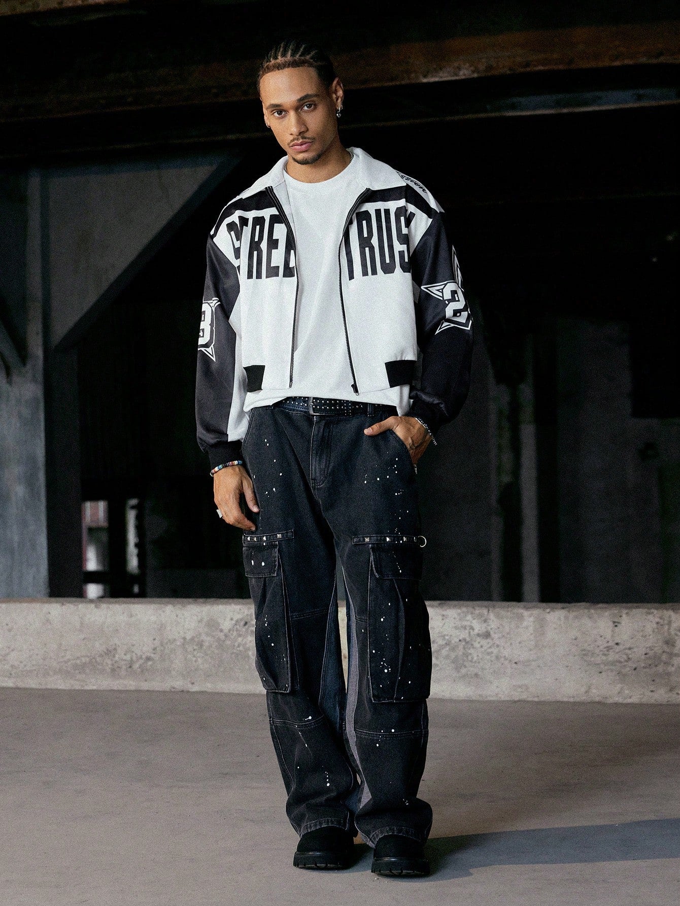 PAVTROS Manfinity Streetrush Men Colorblock Letter Print Short Bomber Jacket, Y2K Zip up Graphic Street Wear,Hip-Hop Street,Boy Friend Gifts, Fall