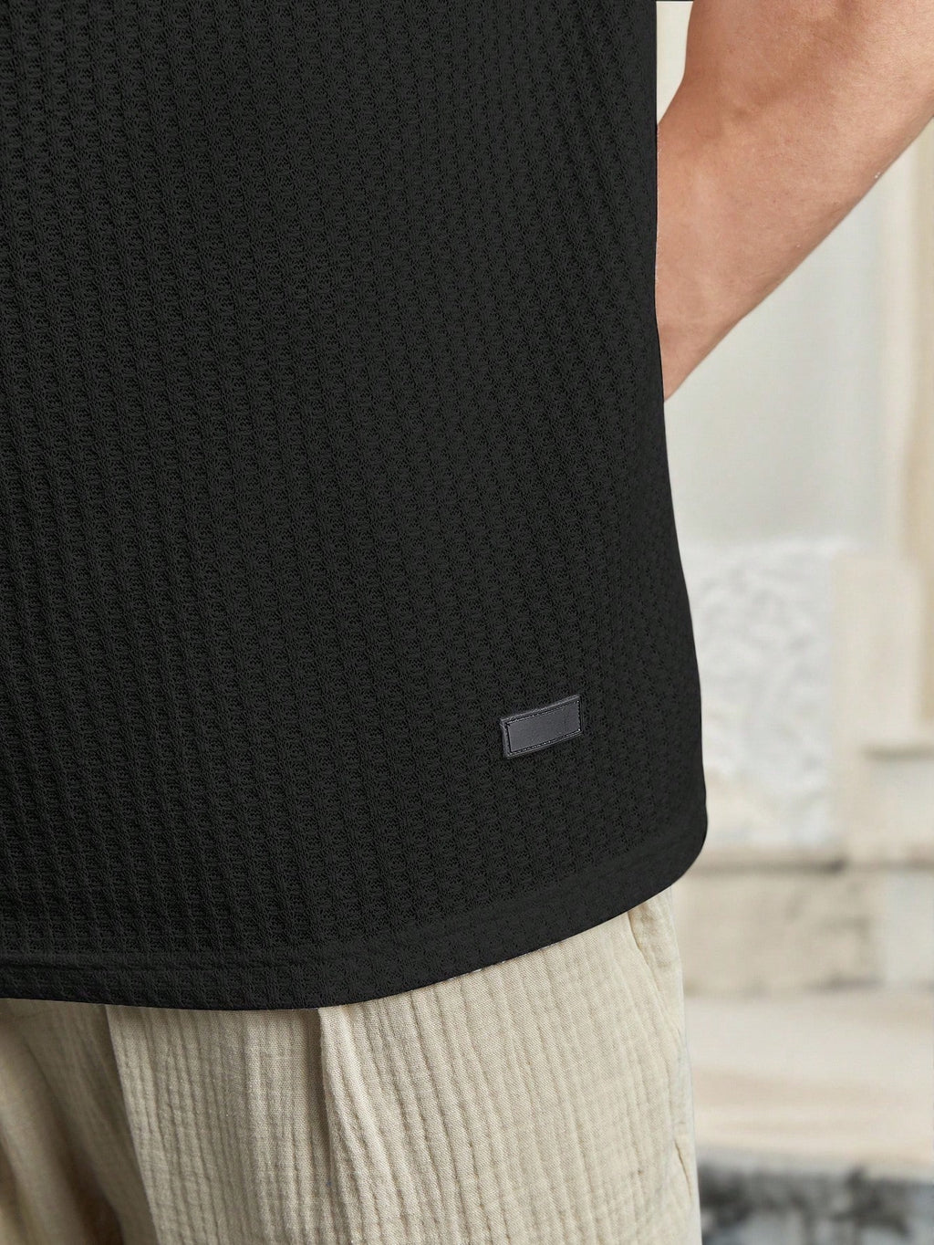 Manfinity BRENVOR Loose Fit Men Solid Waffle Knit round Neck Casual T-Shirt