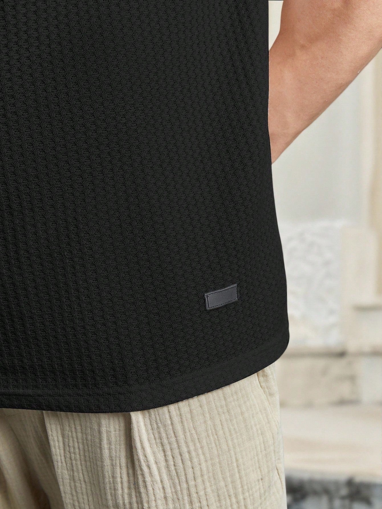 Manfinity BRENVOR Loose Fit Men Solid Waffle Knit round Neck Casual T-Shirt