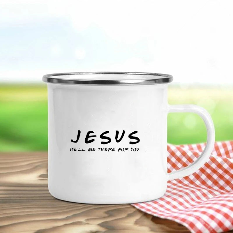 Jesus Is God Print Enamel Mugs Christian Creative Coffee Cups Drink Dessert Breakfast Milk Cup Vintage Mug Handle Drinkware Gift