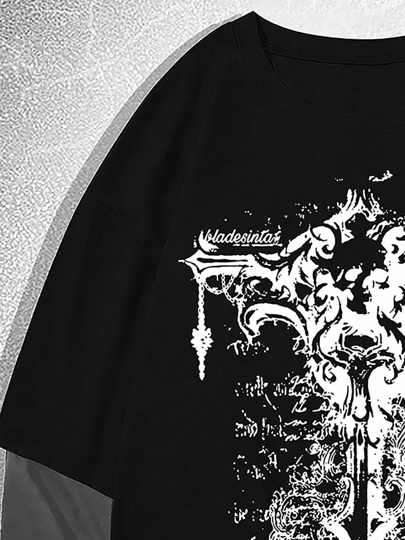 Manfinity Dauomo Men Colorblock round Neck Long Sleeve Graphic Print Casual T-Shirt, Fall