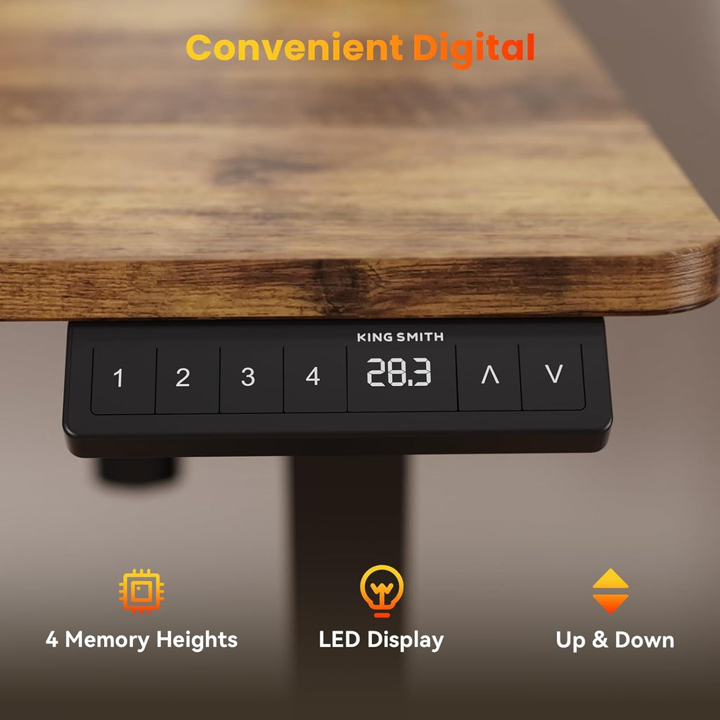 48X24 Inches Height Adjustable Electric Standing Desk with 2 Hooks for Home Office, Ergonomic Sit Stand up Desk with Splice Board, Rustic Brown