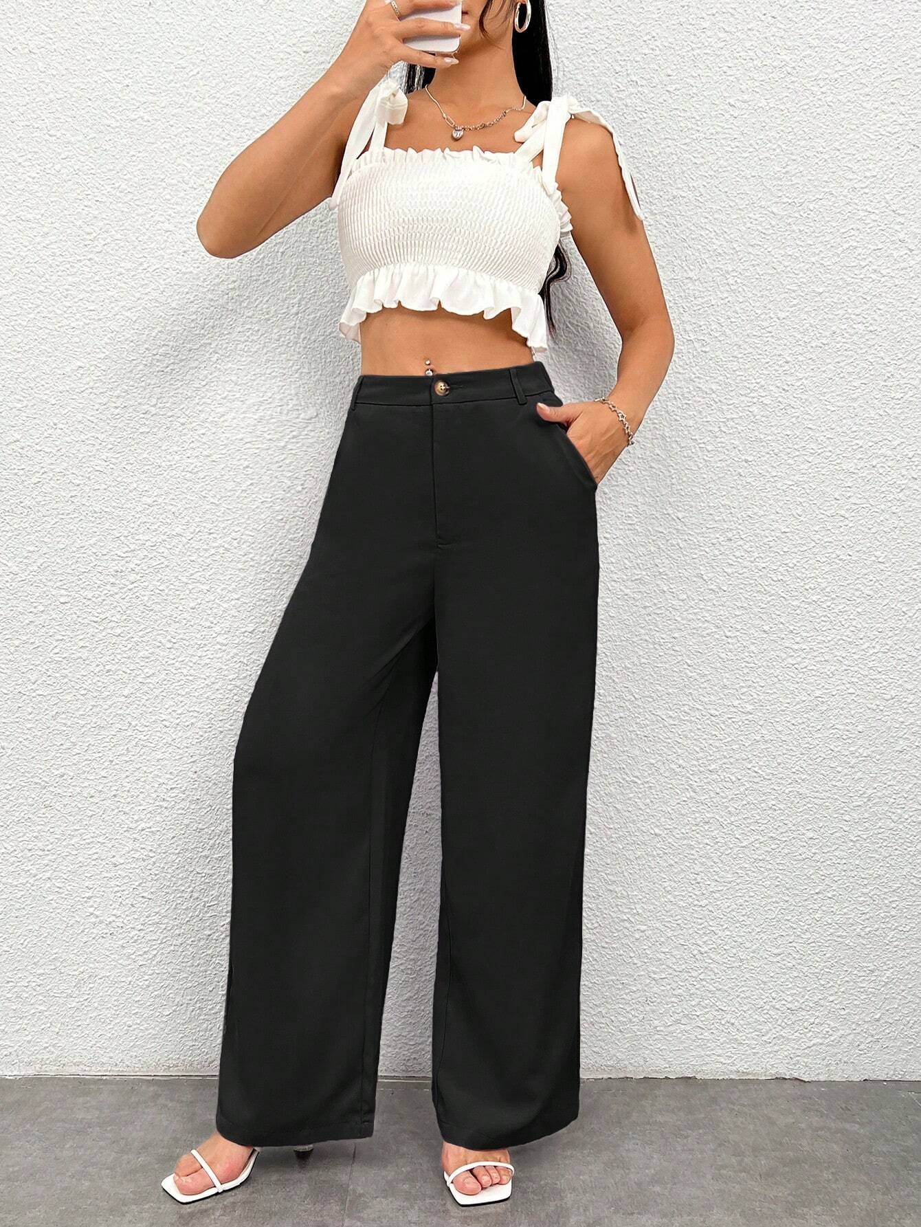 PETITE Ladies' Solid Color Simple Everyday Casual Trousers