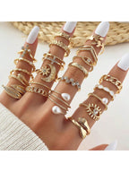 23Pcs Luxury Eye, Faux Pearl, Multi-Element Ring Set with Rhinestone Decoration, for Women Daily Wear