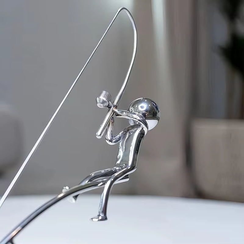 The Fisherman Balancing Sculpture for Angler Lovers Metal Fishing Statue Sculpture Handicraft Ornament for Home Desktop Decor