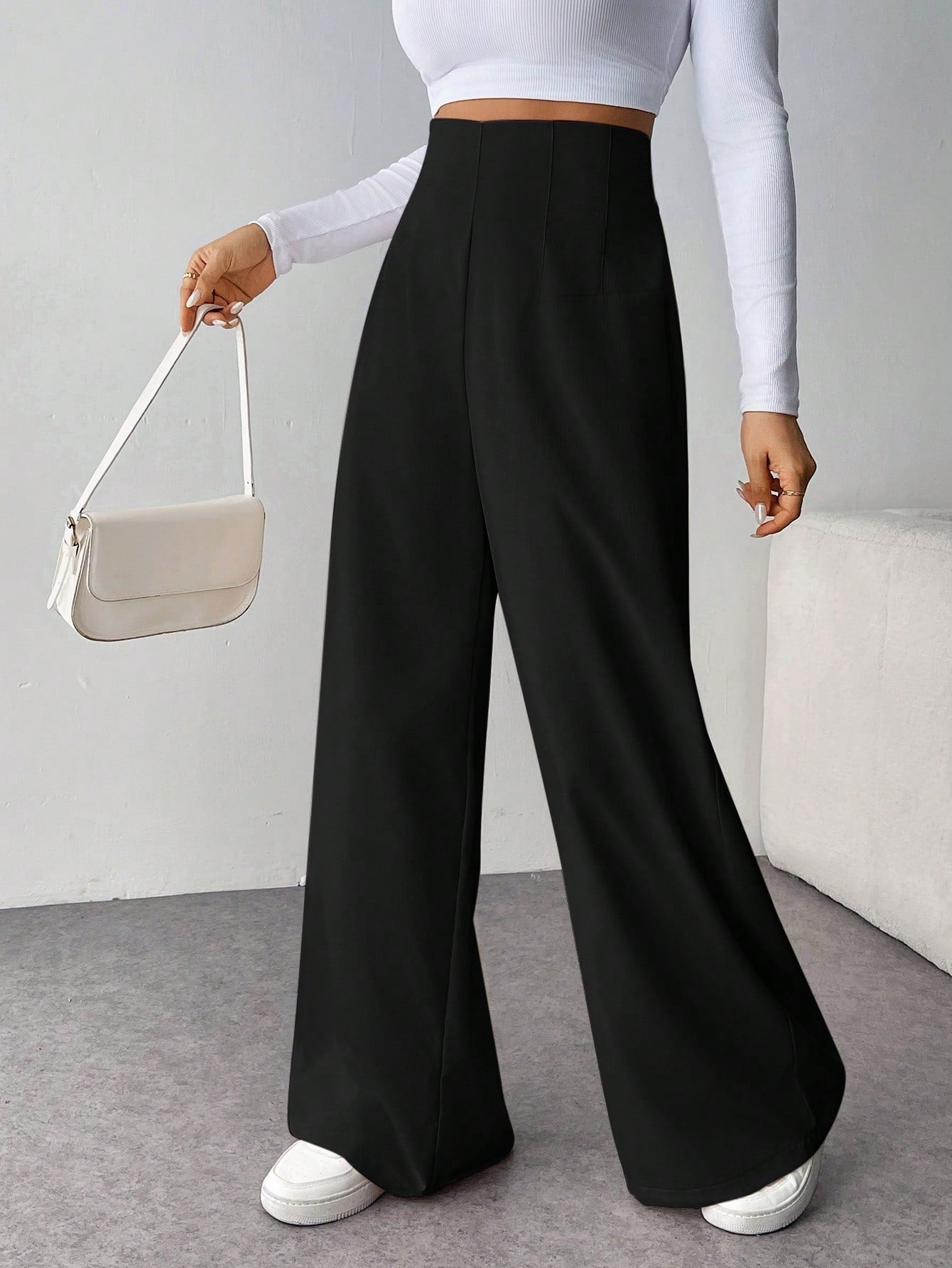 Firerie Women Minimalist Casual Fashion Back-To-School High Waist Textured Wide Leg Pants