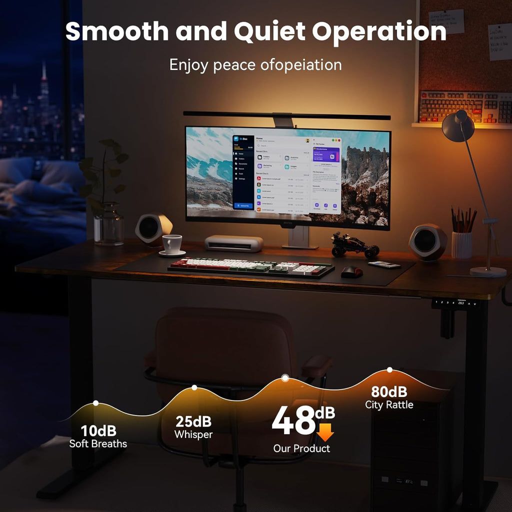 48X24 Inches Height Adjustable Electric Standing Desk with 2 Hooks for Home Office, Ergonomic Sit Stand up Desk with Splice Board, Rustic Brown