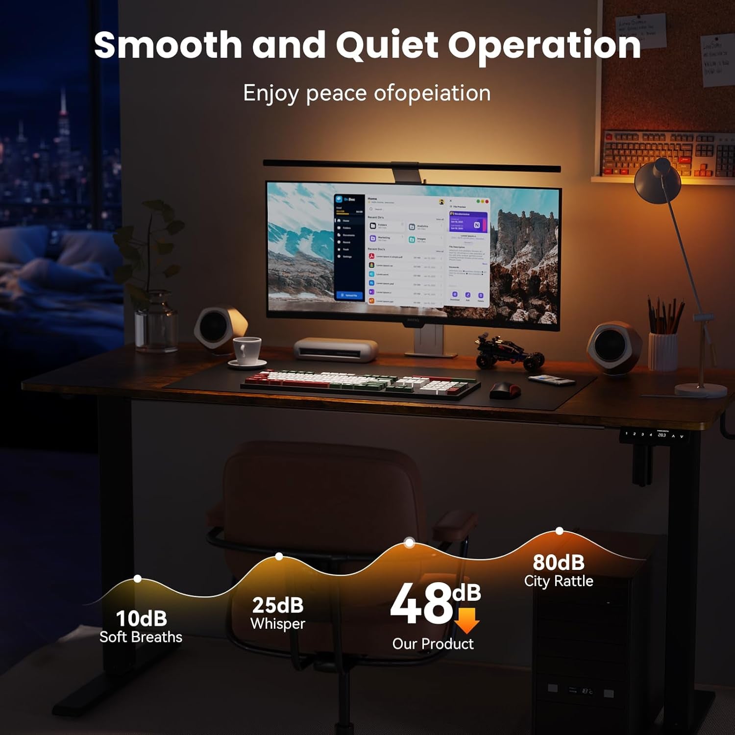 48X24 Inches Height Adjustable Electric Standing Desk with 2 Hooks for Home Office, Ergonomic Sit Stand up Desk with Splice Board, Rustic Brown