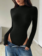 Ezwear Women Stand Collar Long Sleeve Casual Bodysuit