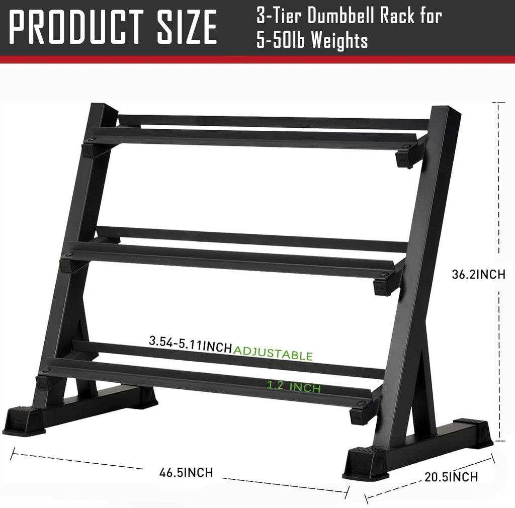 3 Tier Dumbbell Rack for 5-50Lb Dumbbells Weights, Heavy Duty Weight Home Gym Storage Rack for Dumbbells and Weight Plates Alloy Steel