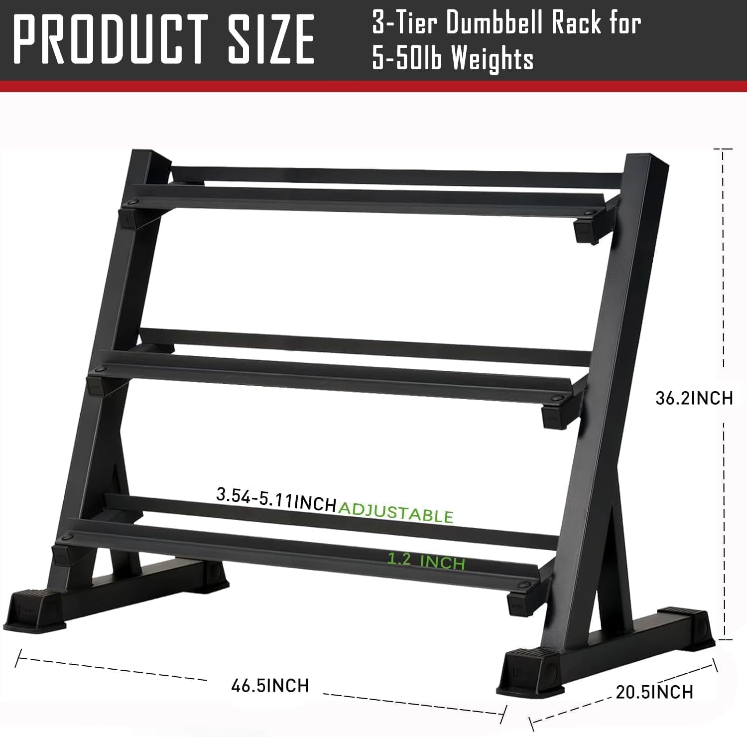 3 Tier Dumbbell Rack for 5-50Lb Dumbbells Weights, Heavy Duty Weight Home Gym Storage Rack for Dumbbells and Weight Plates Alloy Steel