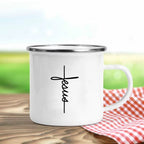 Jesus Is God Print Enamel Mugs Christian Creative Coffee Cups Drink Dessert Breakfast Milk Cup Vintage Mug Handle Drinkware Gift