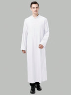 A Solid Color Small Stand up Collar Casual Button up Half Cardigan Muslim Men'S Traditional Worship Robe Clothing